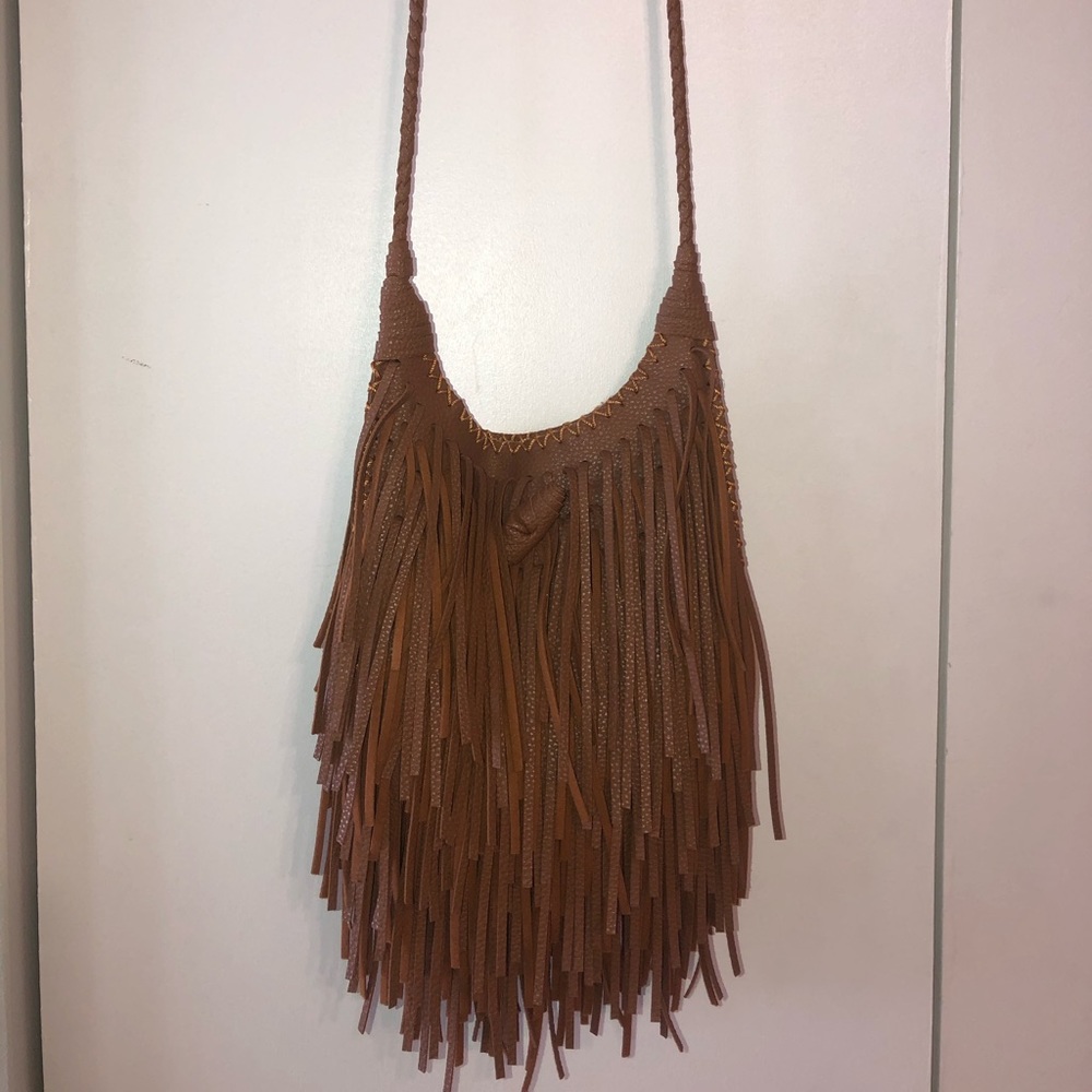 Faux leather fringe bag